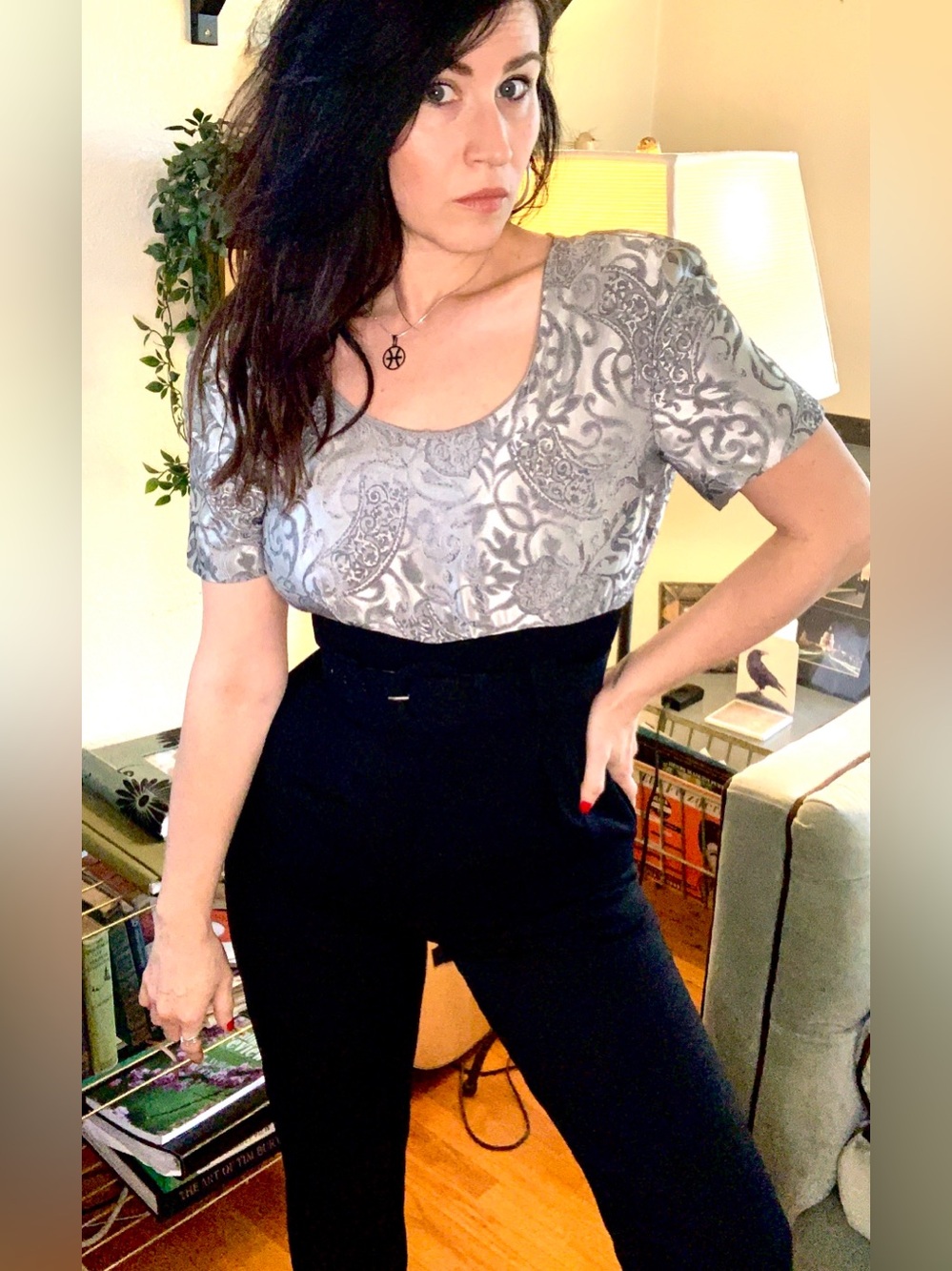 Amazing Vintage 80s Silver Paisley jumpsuit - Picture 1 of 10